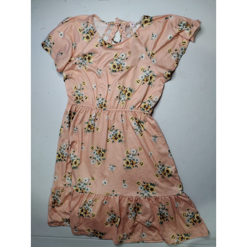 Kids Floral Ruffle-Hem Casual Dress - Peach